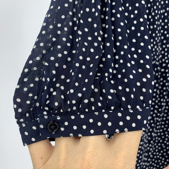 Sandro 2 Long Sleeve V Neck Mini Dress Pockets Polka Dot Medium Roll Sleeve - Picture 15 of 16